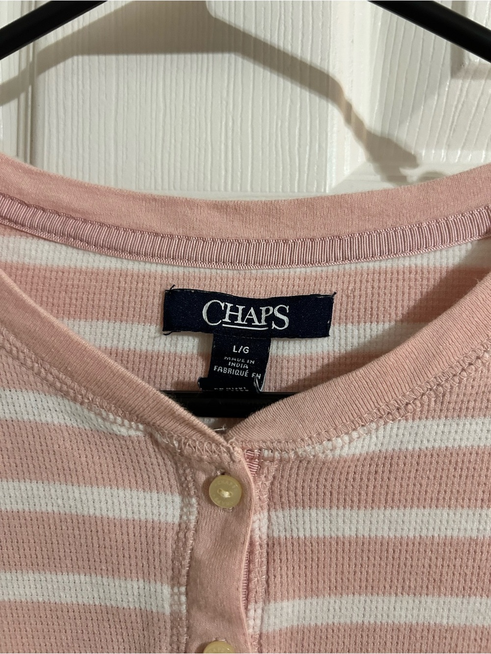 Ralph Lauren (Chaps) Pink and White Striped Long Sleeve Henley Tee